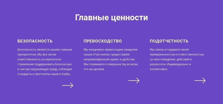 Список основных ценностей Целевая страница