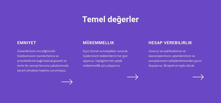 Temel değerler listesi HTML Şablonu