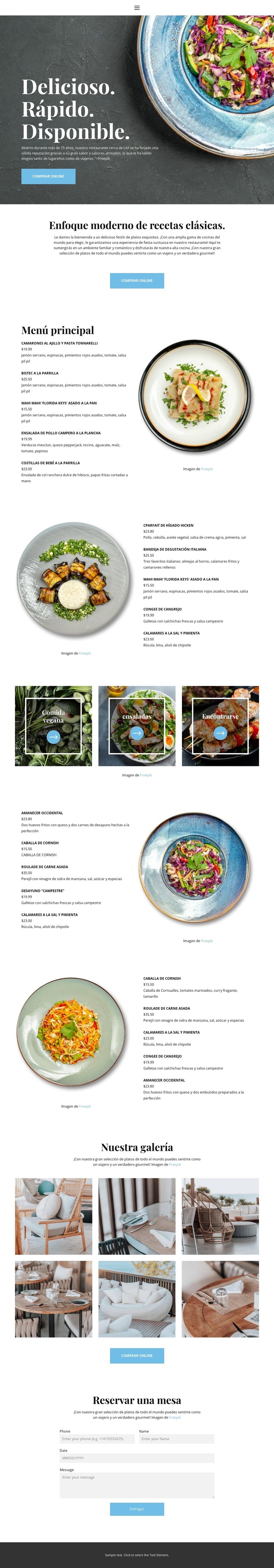 Experiencia en nuestro restaurante Maqueta de sitio web