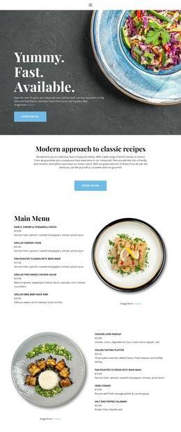 Experience In Our Restaurant One Page Template