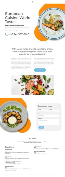 Exclusive European Cuisine - Custom Website Design