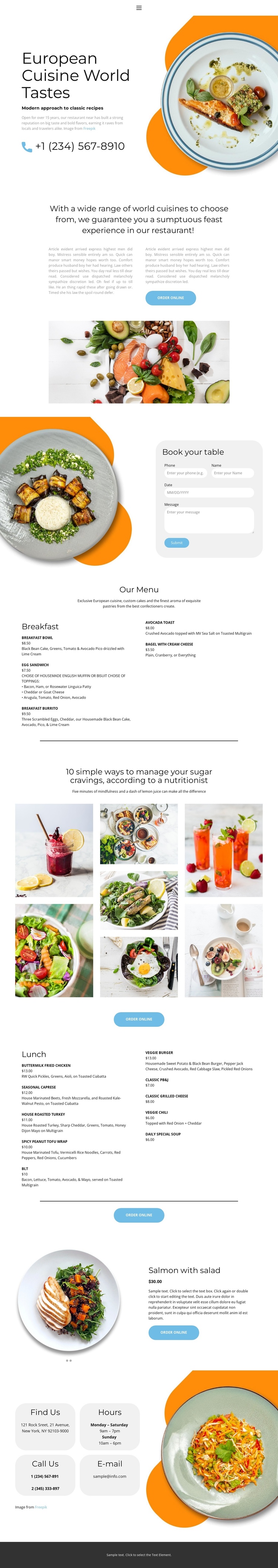 Exclusive European cuisine One Page Template