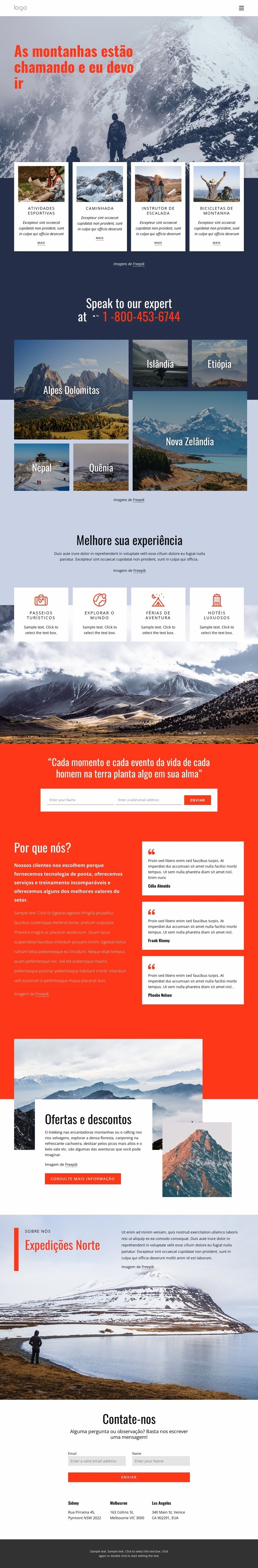 Oferecemos caminhadas Construtor de sites HTML