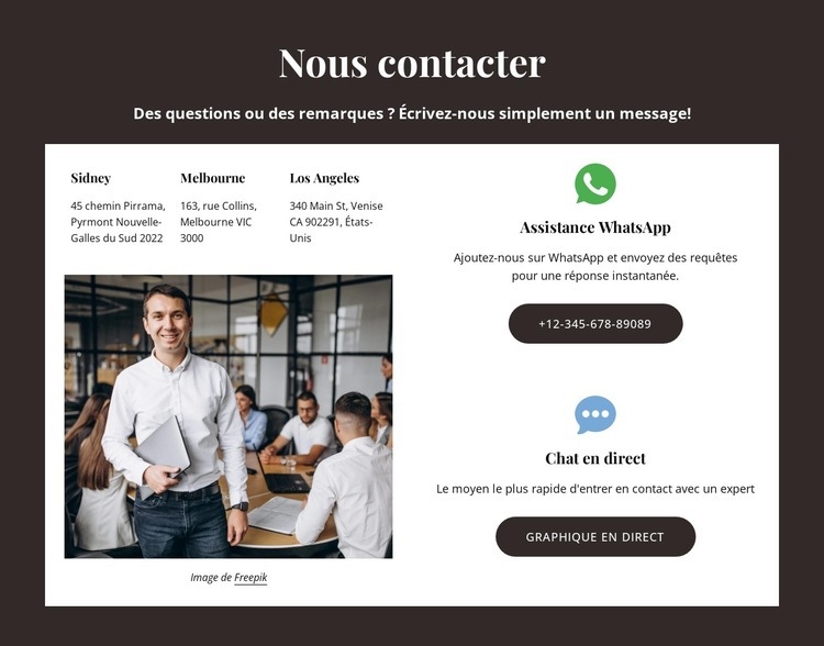 Contactez-nous bloc avec bouton de support Modèles de constructeur de sites Web