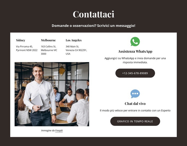 Contattaci blocca con il pulsante di supporto Modelli di Website Builder