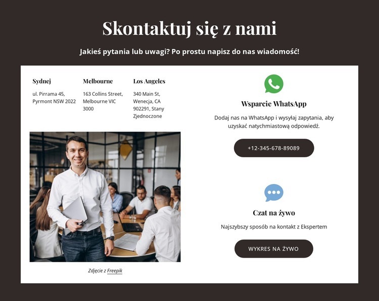 Skontaktuj się z nami za pomocą przycisku wsparcia Kreator witryn internetowych HTML