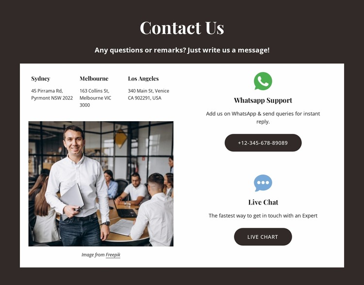 Contact us block with support button WordPress Website Builder