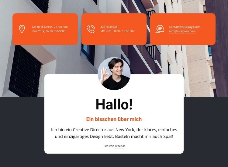 Willkommensblock mit Kontakten HTML5-Vorlage