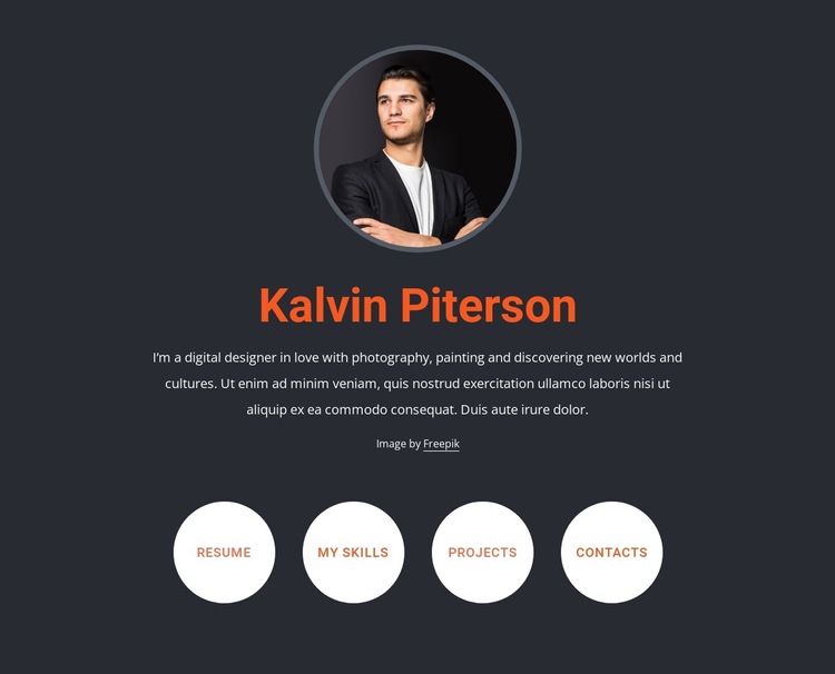 About me block with buttons HTML5 Template
