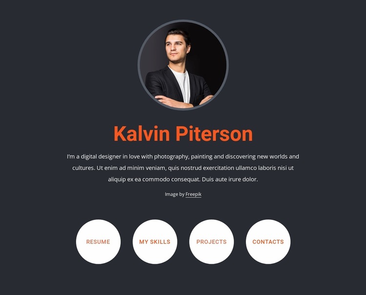 About me block with buttons Website Builder Templates