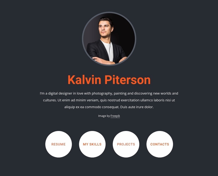 About me block with buttons Website Template