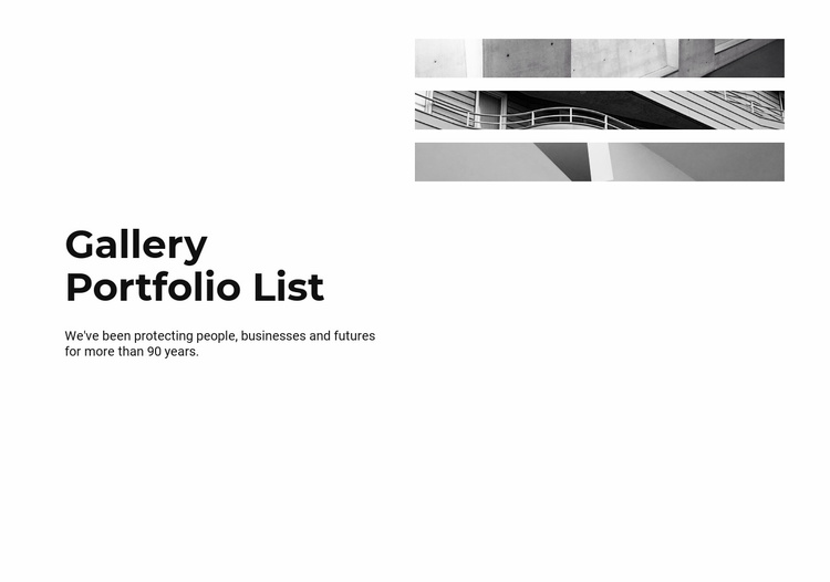 Gallery portfolio list Landing Page