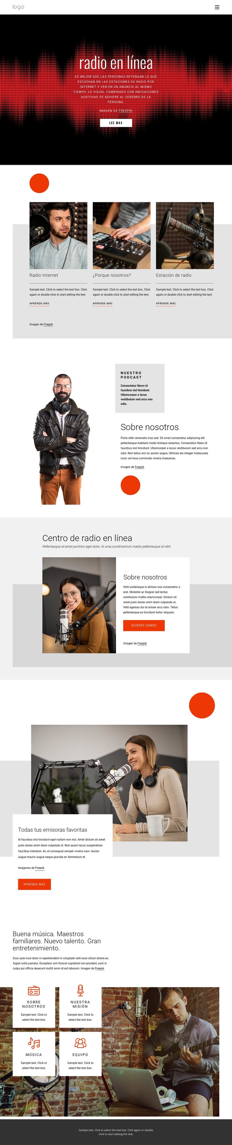 Programas de radio en línea Maqueta de sitio web