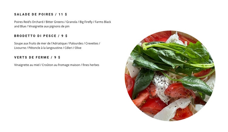 Salades au menu Conception de site Web