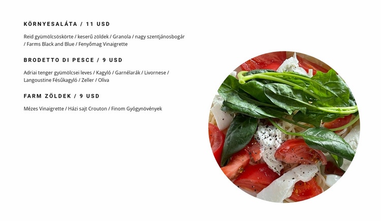 Saláták a menüben Weboldal tervezés