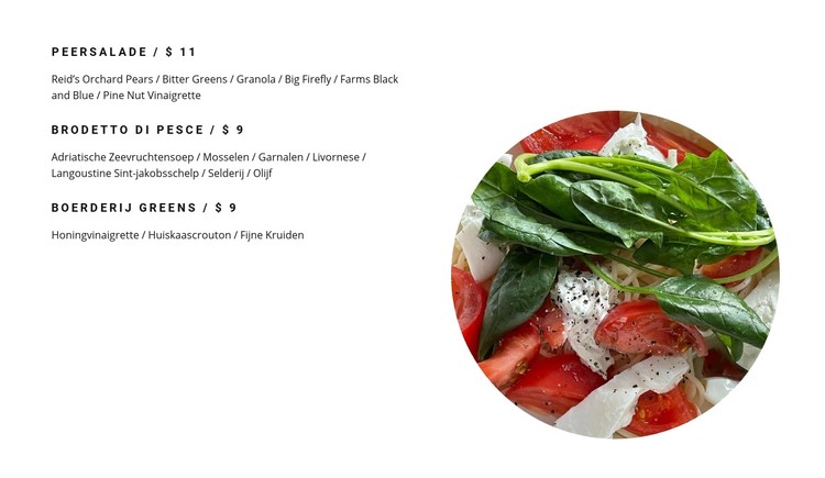 Salades op het menu CSS-sjabloon