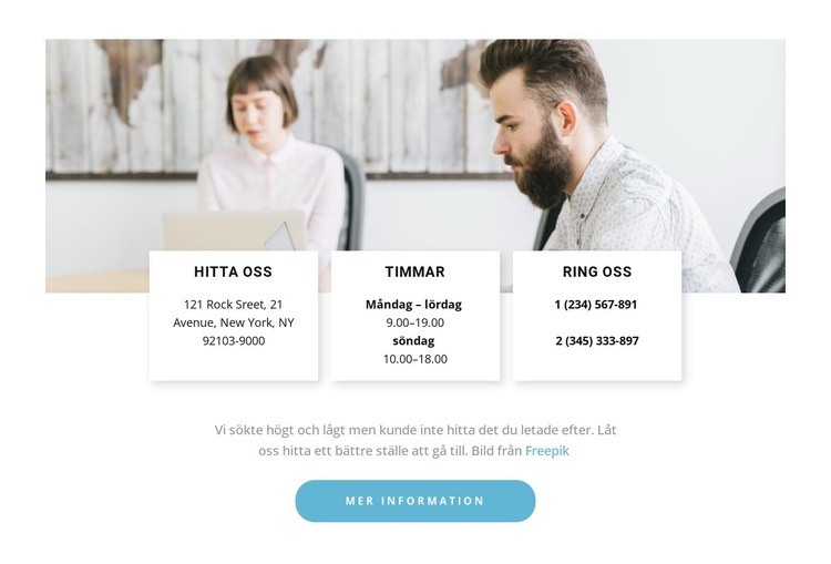 Kontakter och text Hemsidedesign