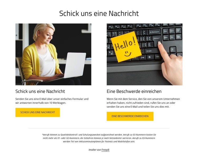 Schick uns eine Nachricht HTML-Vorlage