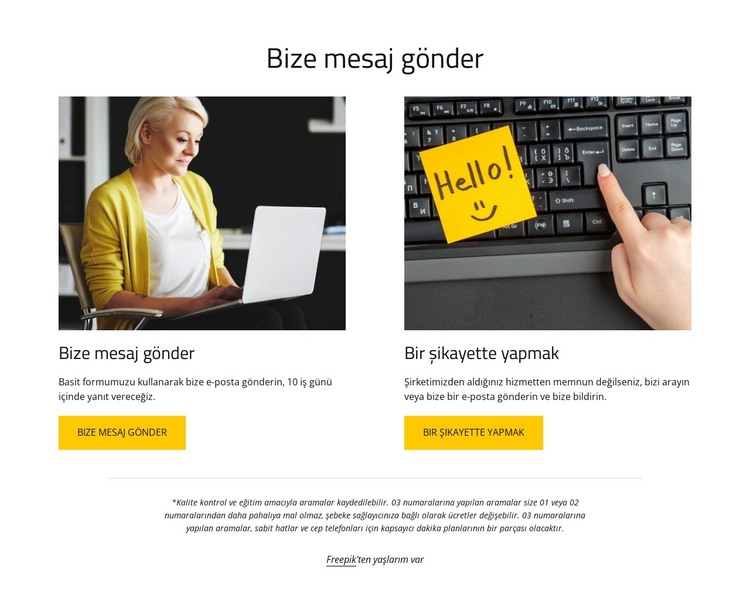 Bize mesaj gönder HTML Şablonu