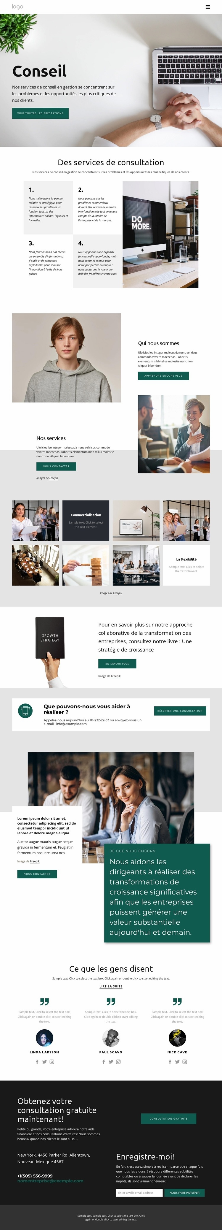 Société de conseil aux entreprises Modèle d'une page