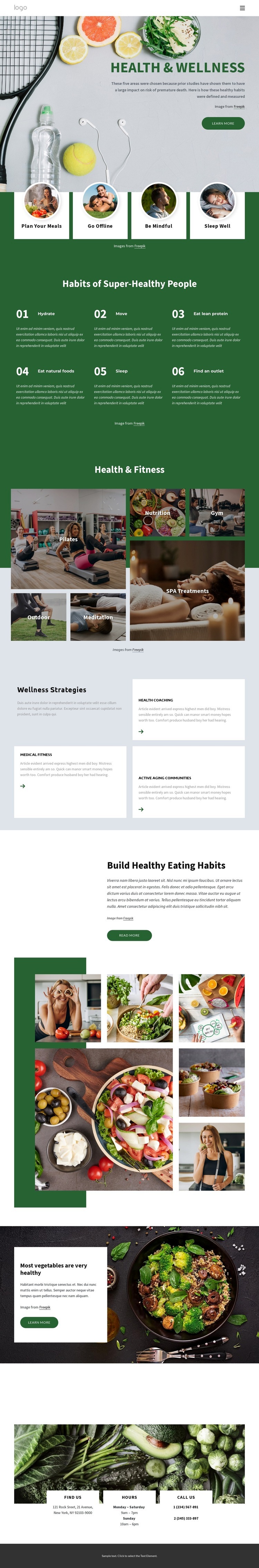 Health and wellness center Web Page Design