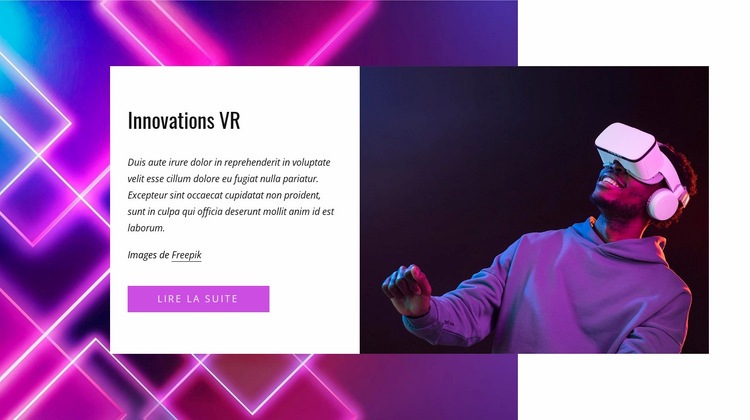 Principales innovations VR Maquette de site Web