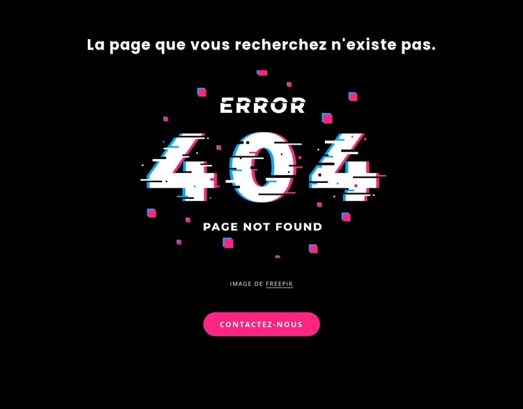 Message d'erreur 404 introuvable Maquette de site Web