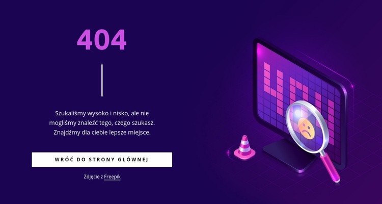 Niestandardowa strona 404 Kreator witryn internetowych HTML