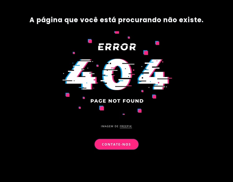 Mensagem de erro 404 não encontrada Maquete do site