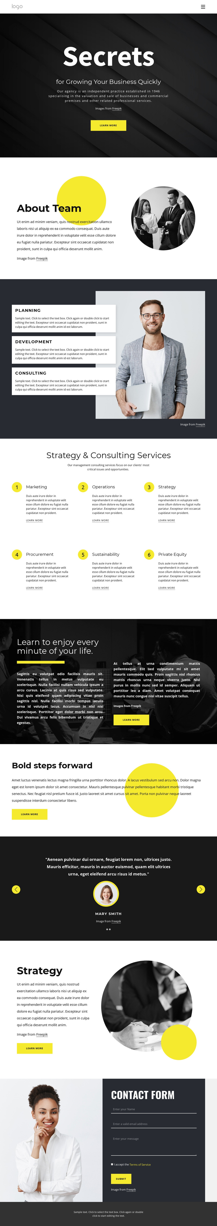 Secrets of growing business One Page Template