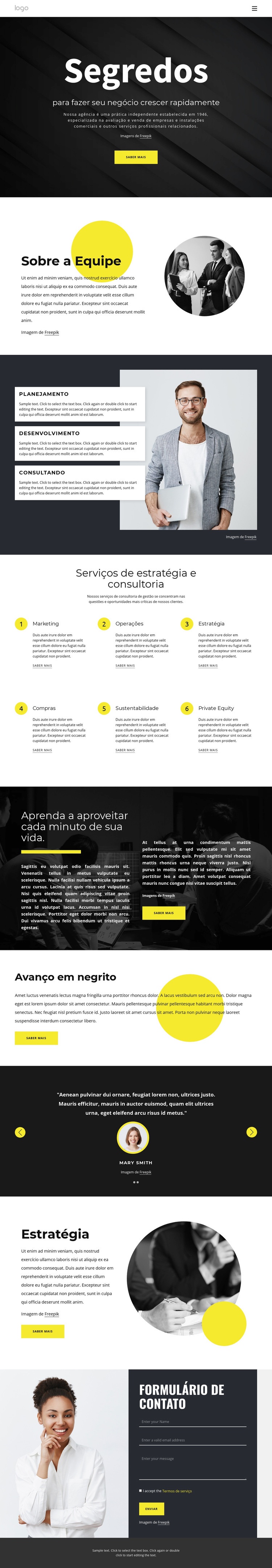 Segredos de negócios em crescimento Construtor de sites HTML