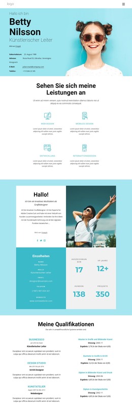 Betty Nilsons Persönliche Seite – HTML-Website-Layout