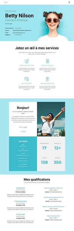 Page Personnelle De Betty Nilson - Modèle WordPress