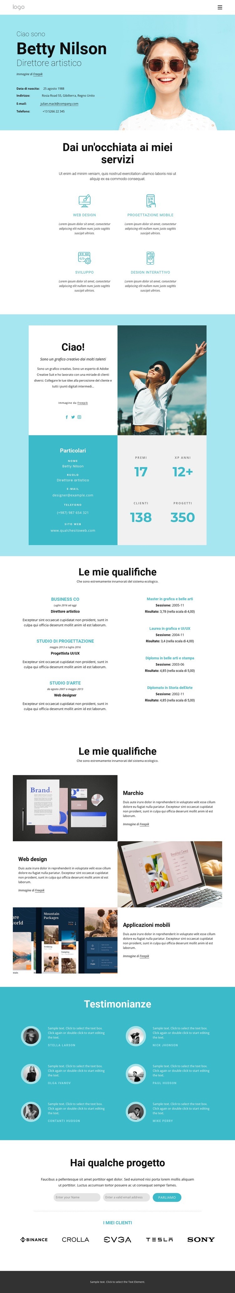 Pagina personale di Betty Nilson Mockup del sito web