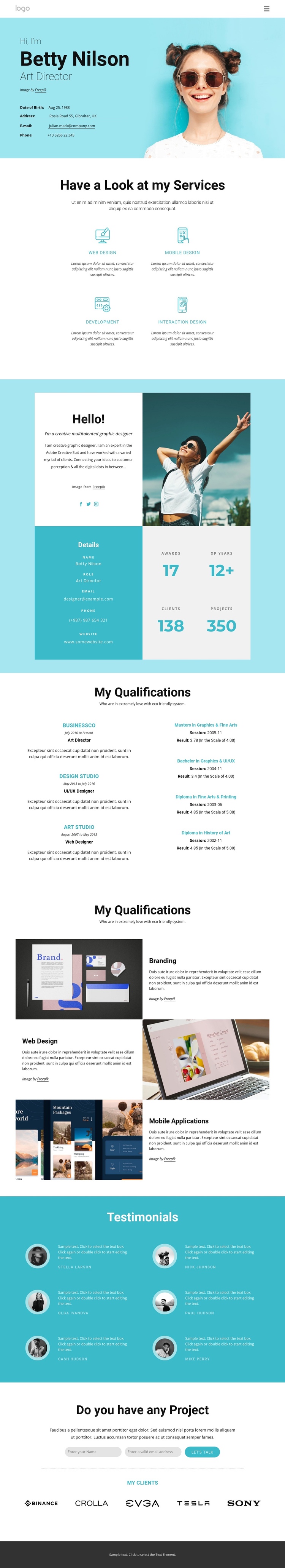 Betty Nilson personal page One Page Template