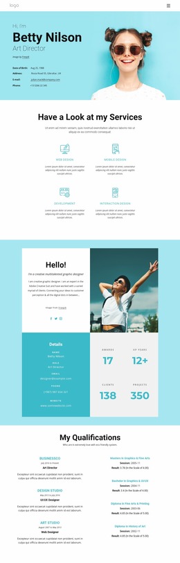 Betty Nilson Personal Page - HTML Website Layout