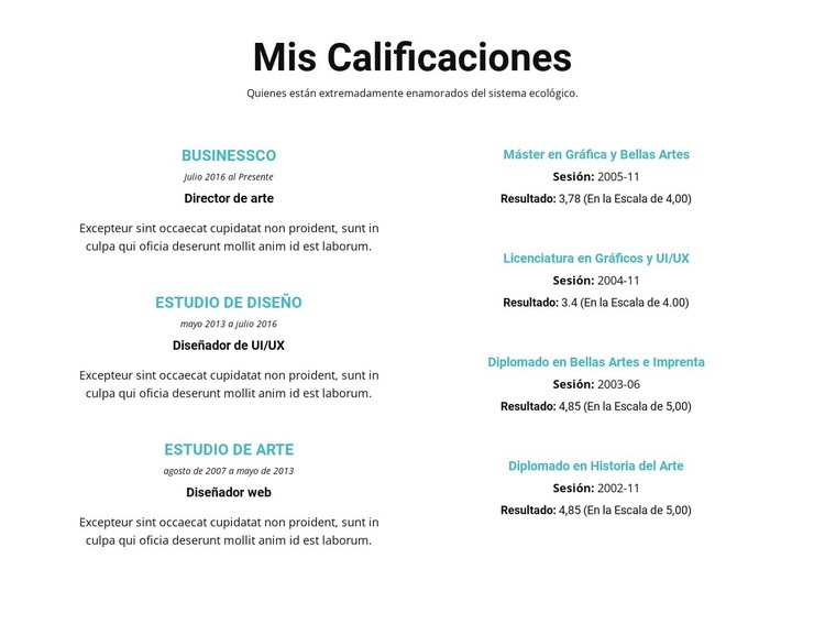 Resumen de calificaciones Creador de sitios web HTML