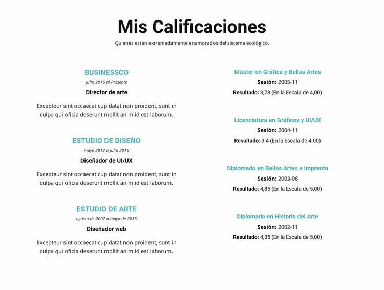 Resumen de calificaciones Plantilla Joomla