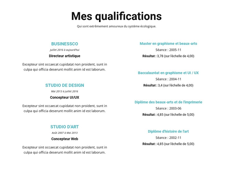 Résumé de qualifications Modèle HTML