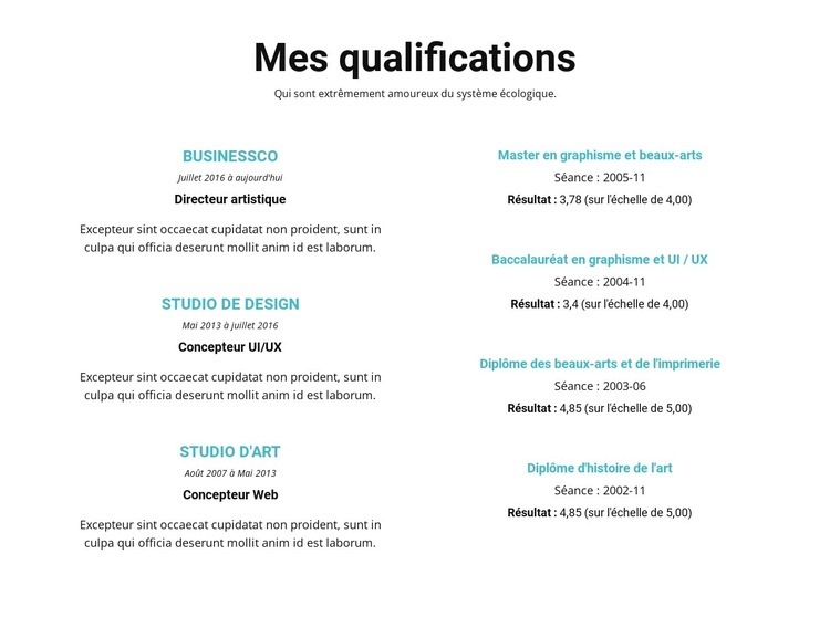 Résumé de qualifications Page de destination