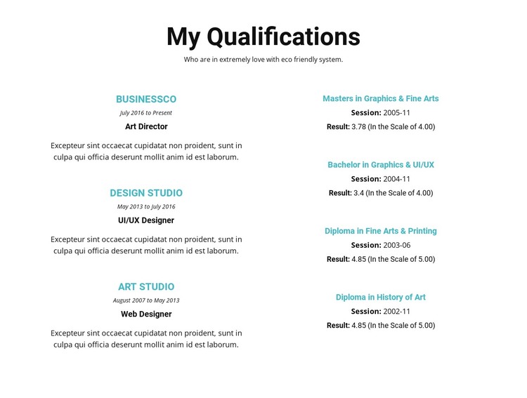 Summary of qualifications HTML Template