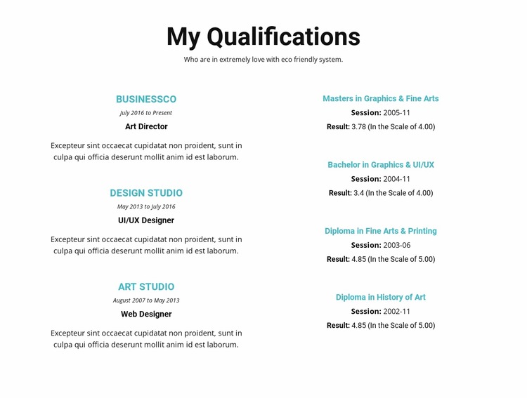 Summary of qualifications Html Website Builder
