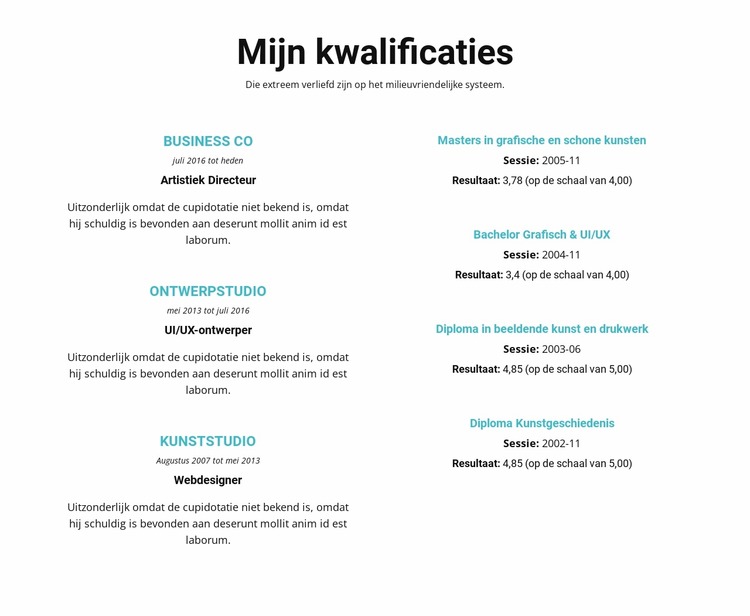 Samenvatting van kwalificaties Joomla-sjabloon