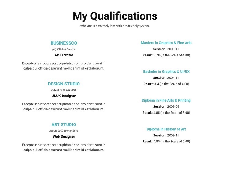 Summary of qualifications Squarespace Template Alternative
