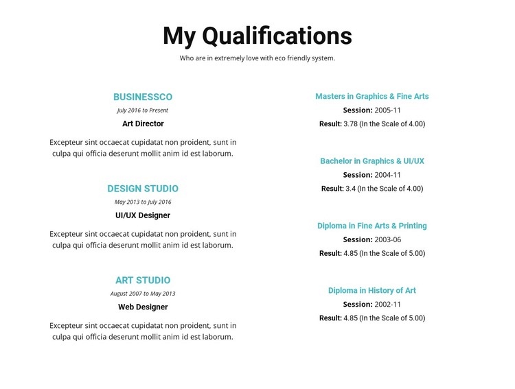 Summary of qualifications Webflow Template Alternative