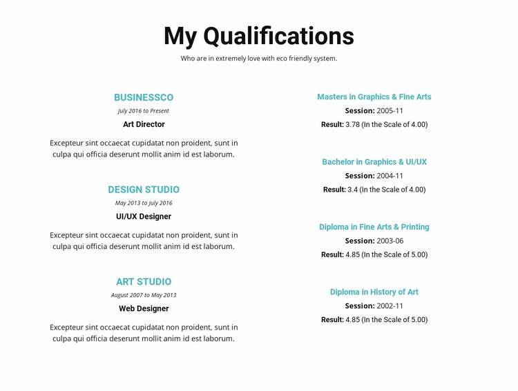 Summary of qualifications Website Builder Templates