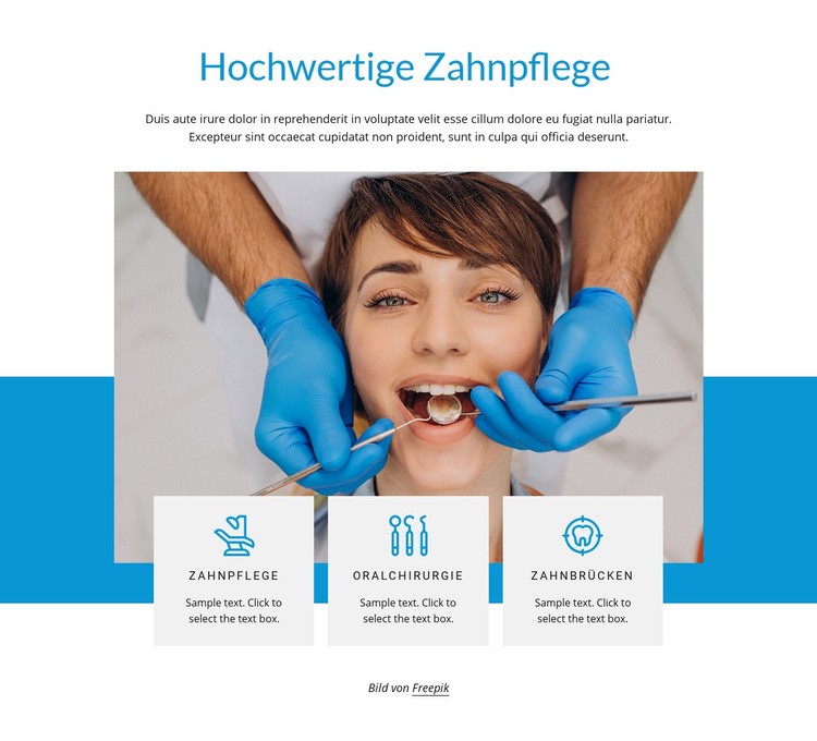 Hochwertige Zahnpflege Website design