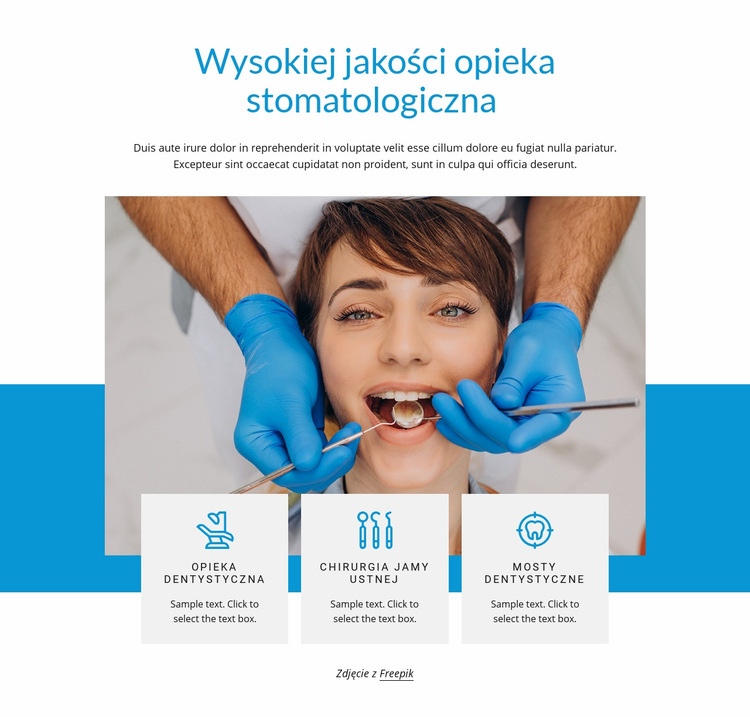 Wysokiej jakości opieka stomatologiczna Makieta strony internetowej