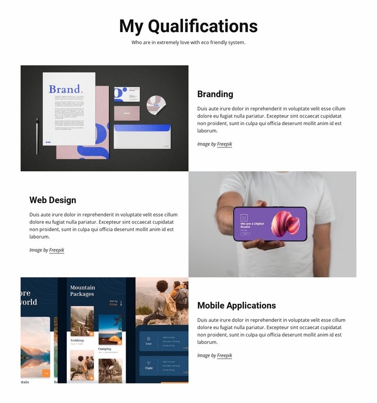My qualifications Homepage Design
