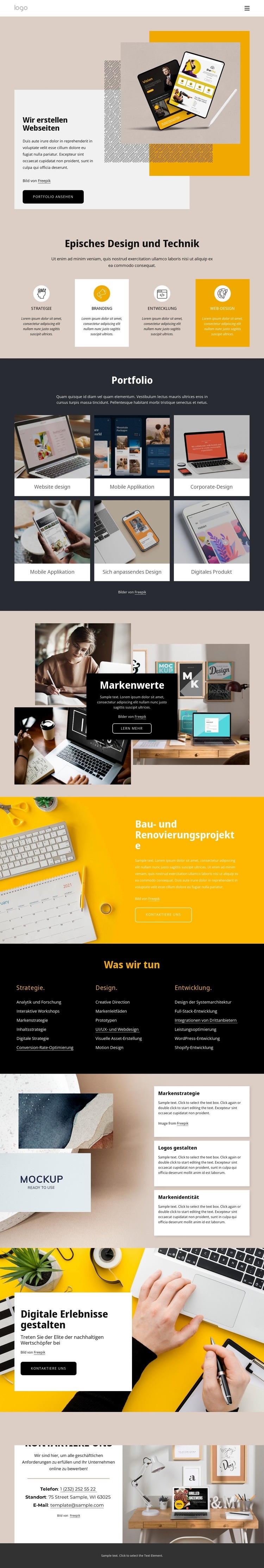 Professionelles Webdesign und Design Eine Seitenvorlage